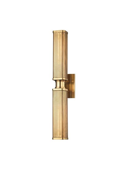 Gibbs 2-Light Wall Sconce in Aged Brass.